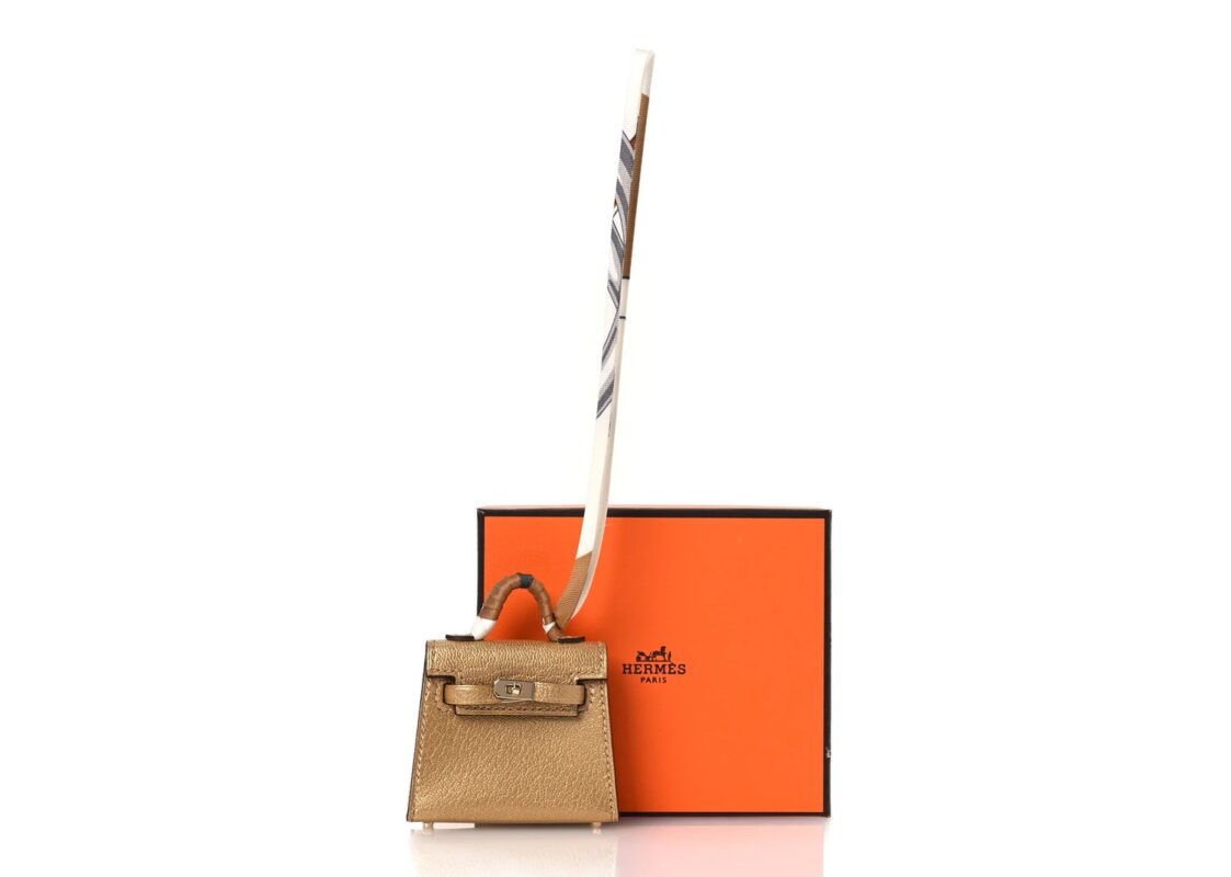 Hermes Metallic Chevre Chamkilight Mini Kelly Twilly Bag Charm Dore 3
