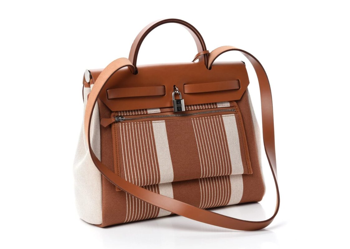 Hermes Vache Hunter Toile H Vibration Herbag Zip Retourne 31 PM Fauve Ecru Beige 4
