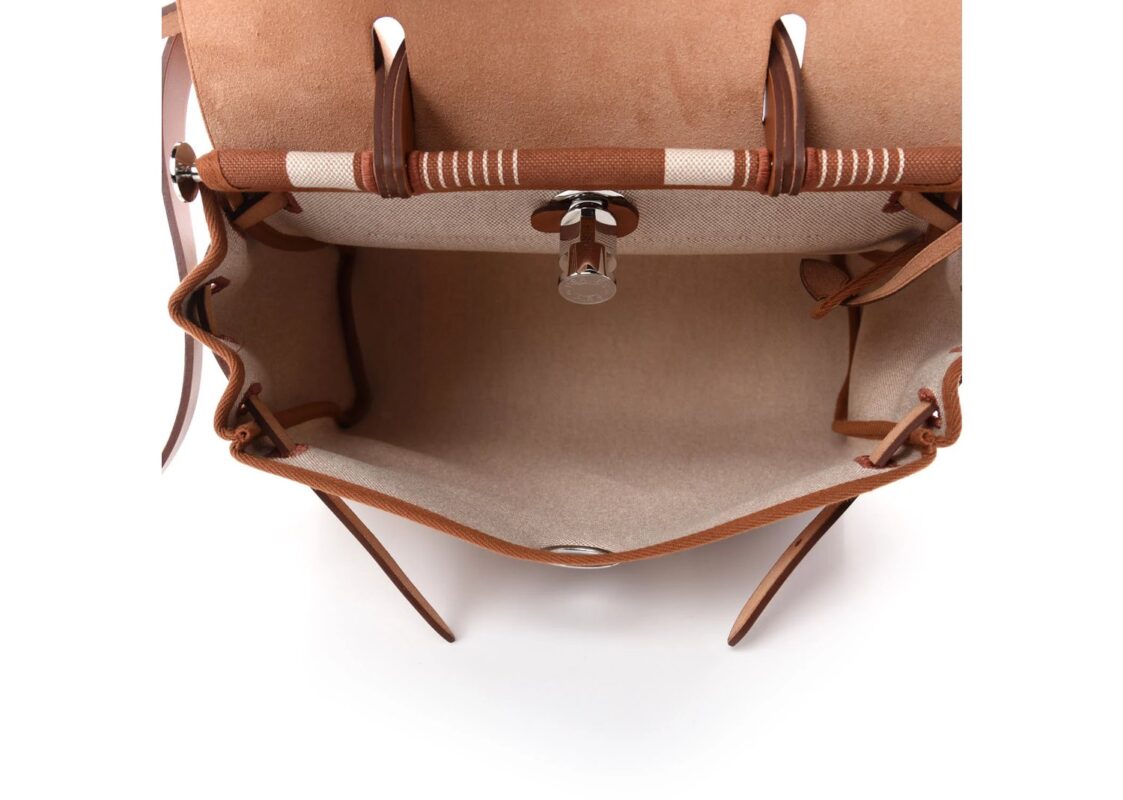 Hermes Vache Hunter Toile H Vibration Herbag Zip Retourne 31 PM Fauve Ecru Beige 5