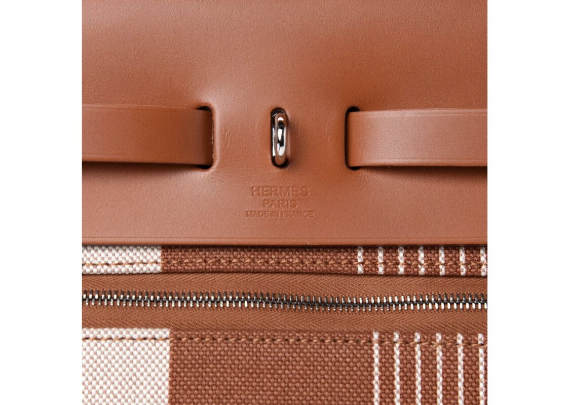 Hermes Vache Hunter Toile H Vibration Herbag Zip Retourne 31 PM Fauve Ecru Beige 8