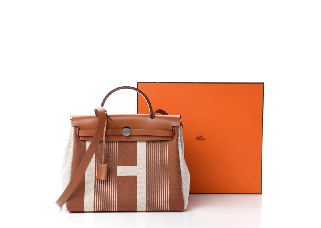 Hermes Vache Hunter Toile H Vibration Herbag Zip Retourne 31 PM Fauve Ecru Beige 9