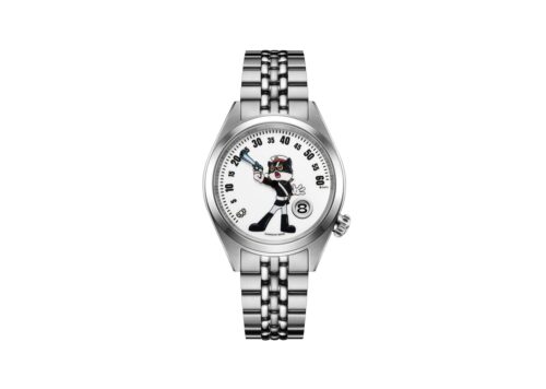 Laarvee Jump Hour Retrograde Watch Silver Precision Steel - SILVER PRECISION STEEL: ANIMATED CHARACTER DIAL & JUMP HOUR MECHANISM - 1