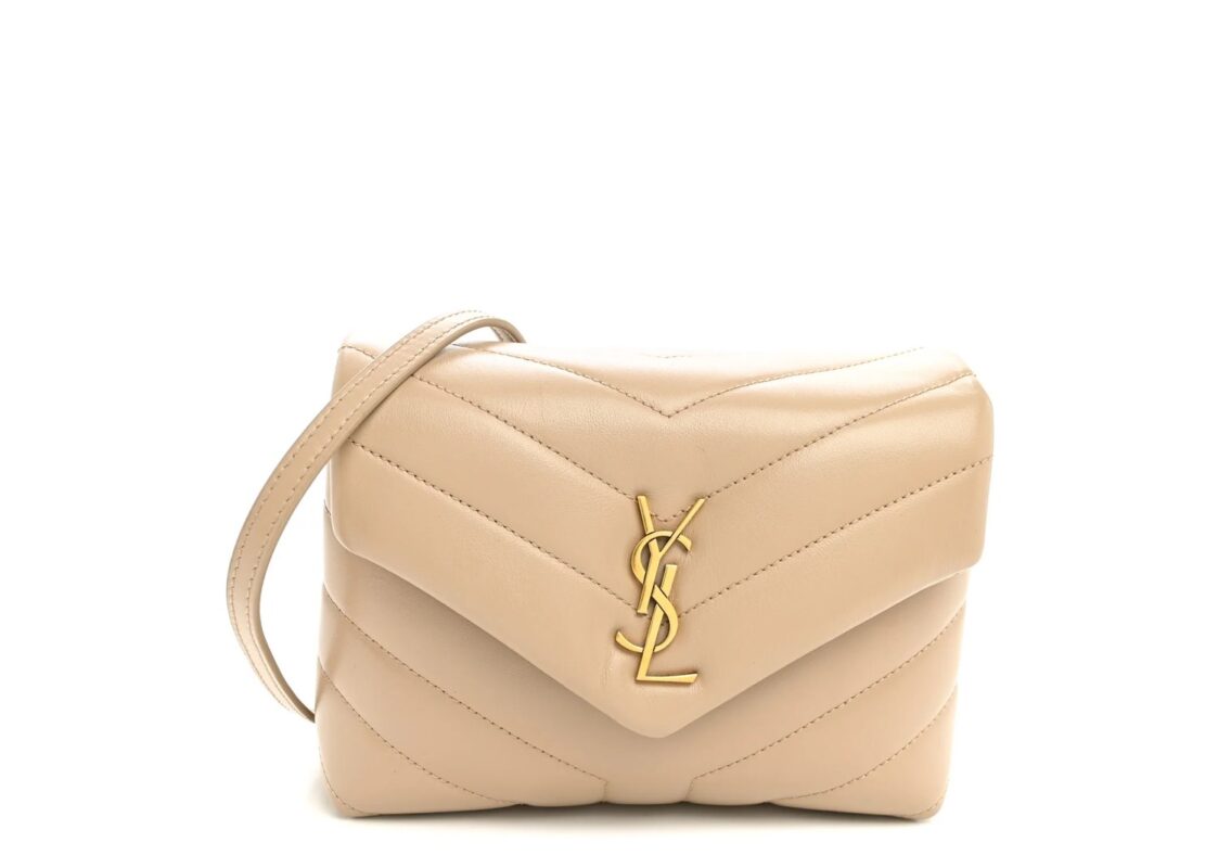 Saint Laurent Calfskin Y Quilted Monogram Toy Loulou Crossbody Bag Dark Beige