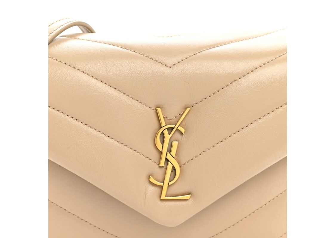 Saint Laurent Calfskin Y Quilted Monogram Toy Loulou Crossbody Bag Dark Beige 2
