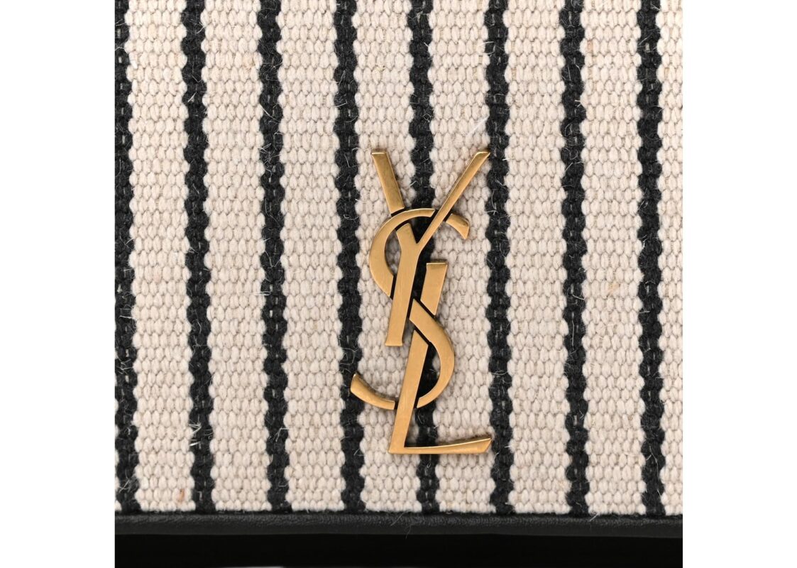 Saint Laurent Canvas Striped Phone Holder Crossbody Beige Black 2