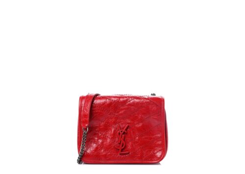 Saint Laurent Crinkled Calfskin Matelasse Monogram Niki Chain Wallet Red - - 1