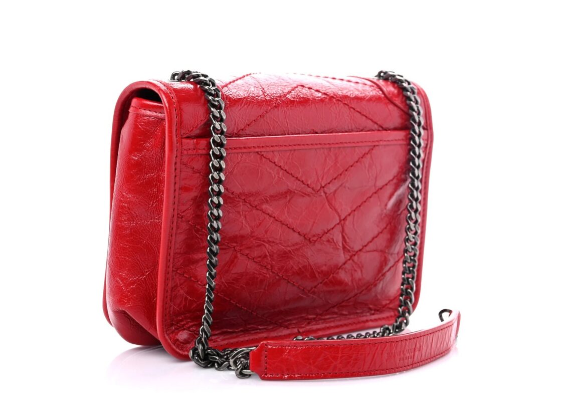 Saint Laurent Crinkled Calfskin Matelasse Monogram Niki Chain Wallet Red 2