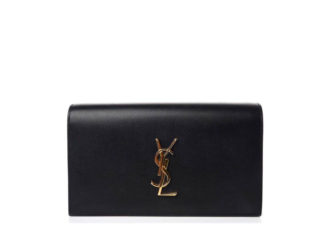 Saint Laurent Grain De Poudre Classic Monogram Kate Clutch Black