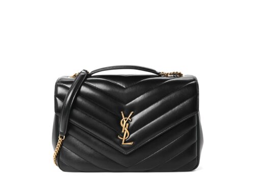 Saint Laurent Lambskin Chevron Quilted Large LouLou Black - - 1