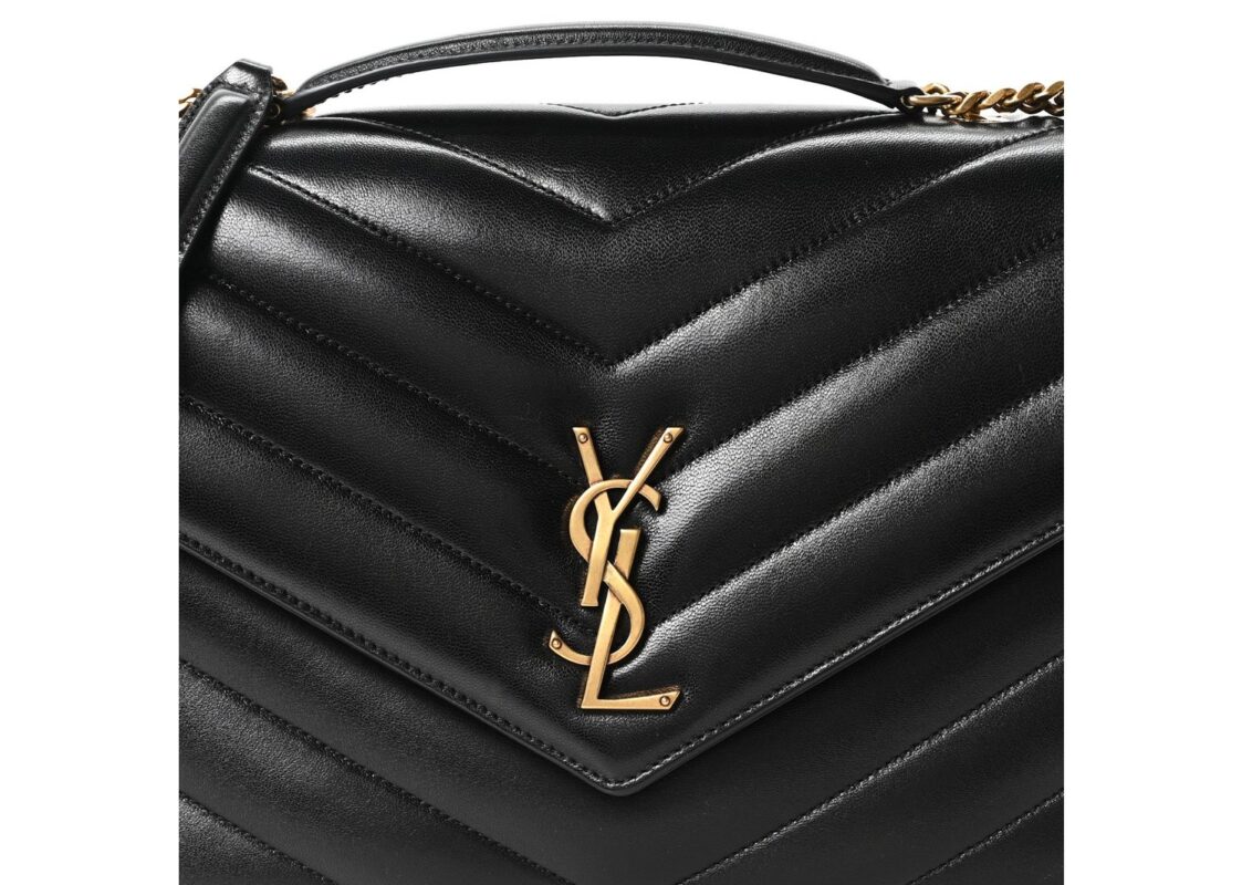 Saint Laurent Lambskin Chevron Quilted Large LouLou Black 2