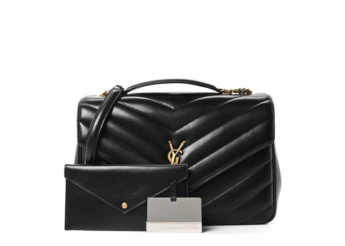 Saint Laurent Lambskin Chevron Quilted Large LouLou Black 3