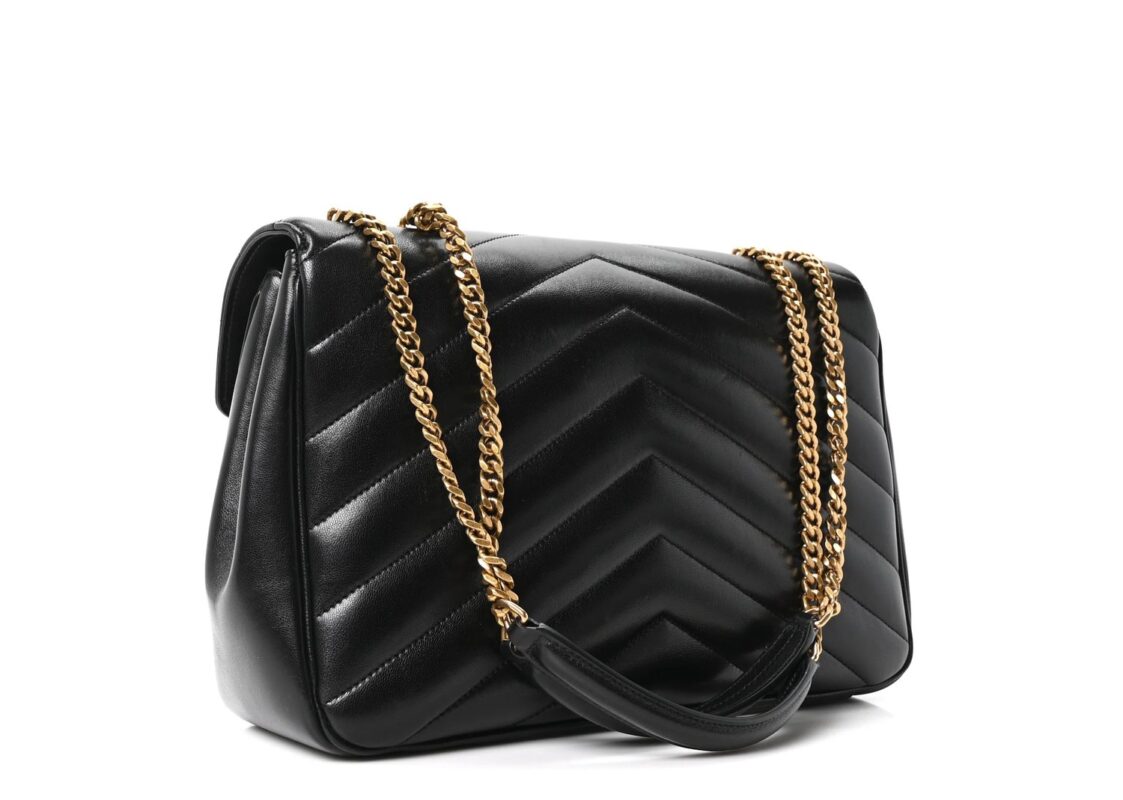 Saint Laurent Lambskin Chevron Quilted Large LouLou Black 4