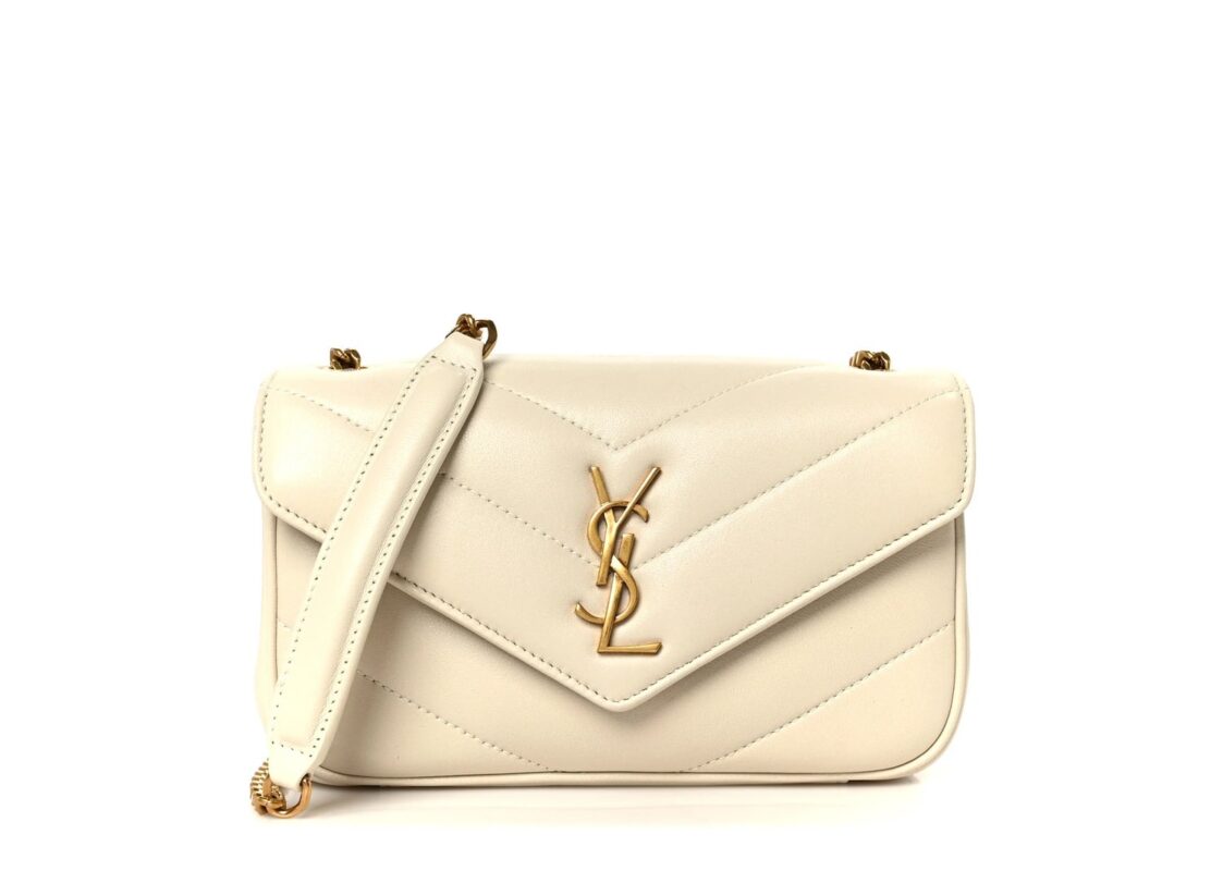 Saint Laurent Lambskin Chevron Quilted Mini LouLou Crema Soft