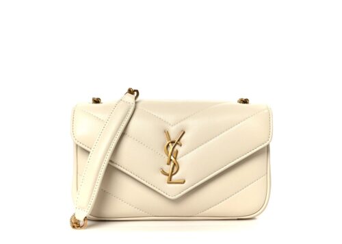 Saint Laurent Lambskin Chevron Quilted Mini LouLou Crema Soft - - 1
