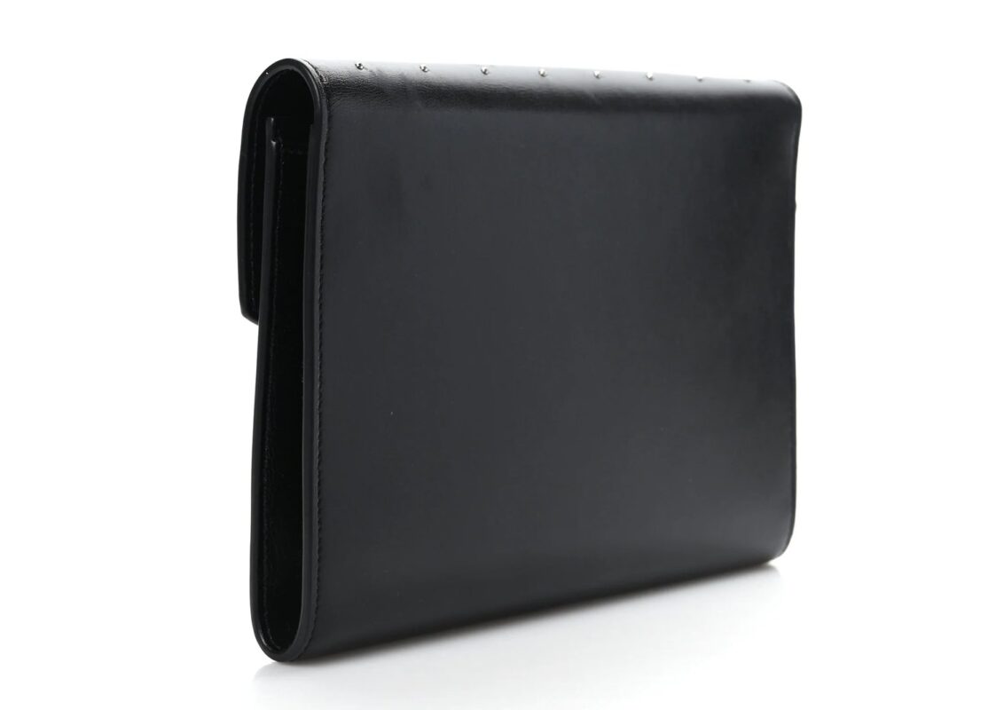 Saint Laurent Smooth Calfskin Studded Cassandre Flap Pouch Black 2