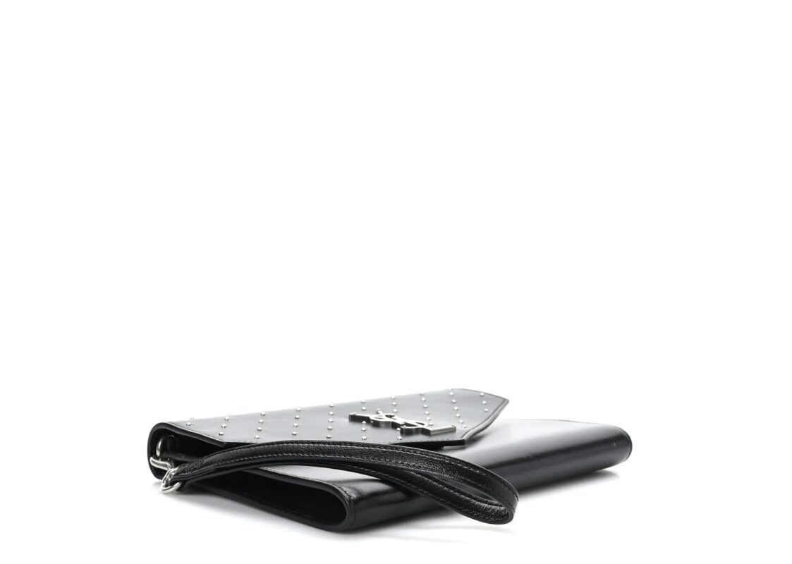 Saint Laurent Smooth Calfskin Studded Cassandre Flap Pouch Black 3