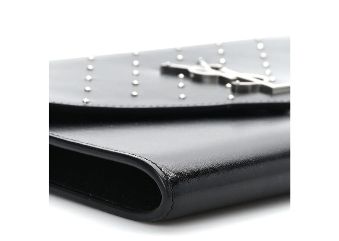 Saint Laurent Smooth Calfskin Studded Cassandre Flap Pouch Black 4