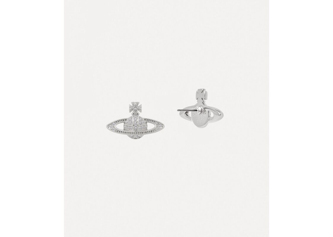 Vivienne Westwood Mini Bas Relief Earrings Platinum Crystal 2