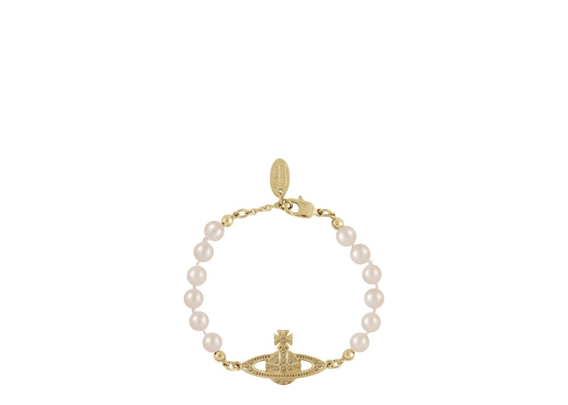 Vivienne Westwood Mini Bas Relief Pearl Bracelet Gold Light Colorado Topaz Pearl