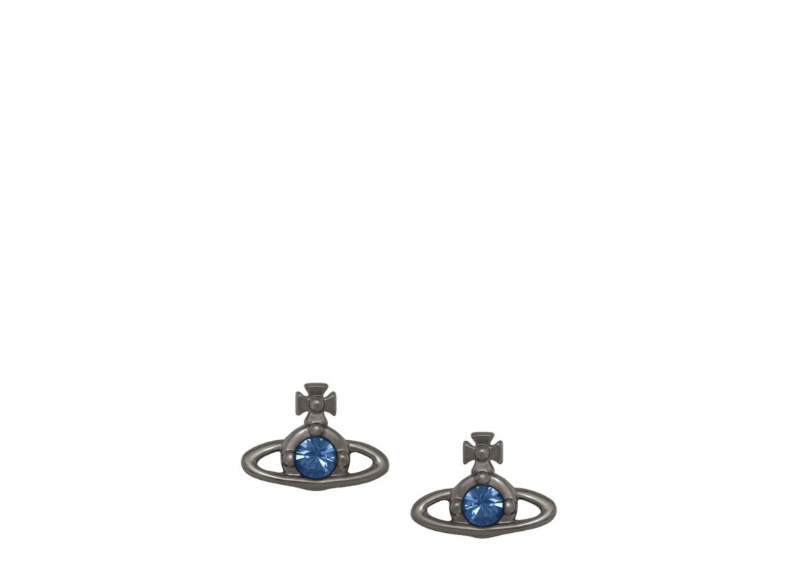 Vivienne Westwood Nano Solitaire Earrings Ruthenium Denim Blue Crystal