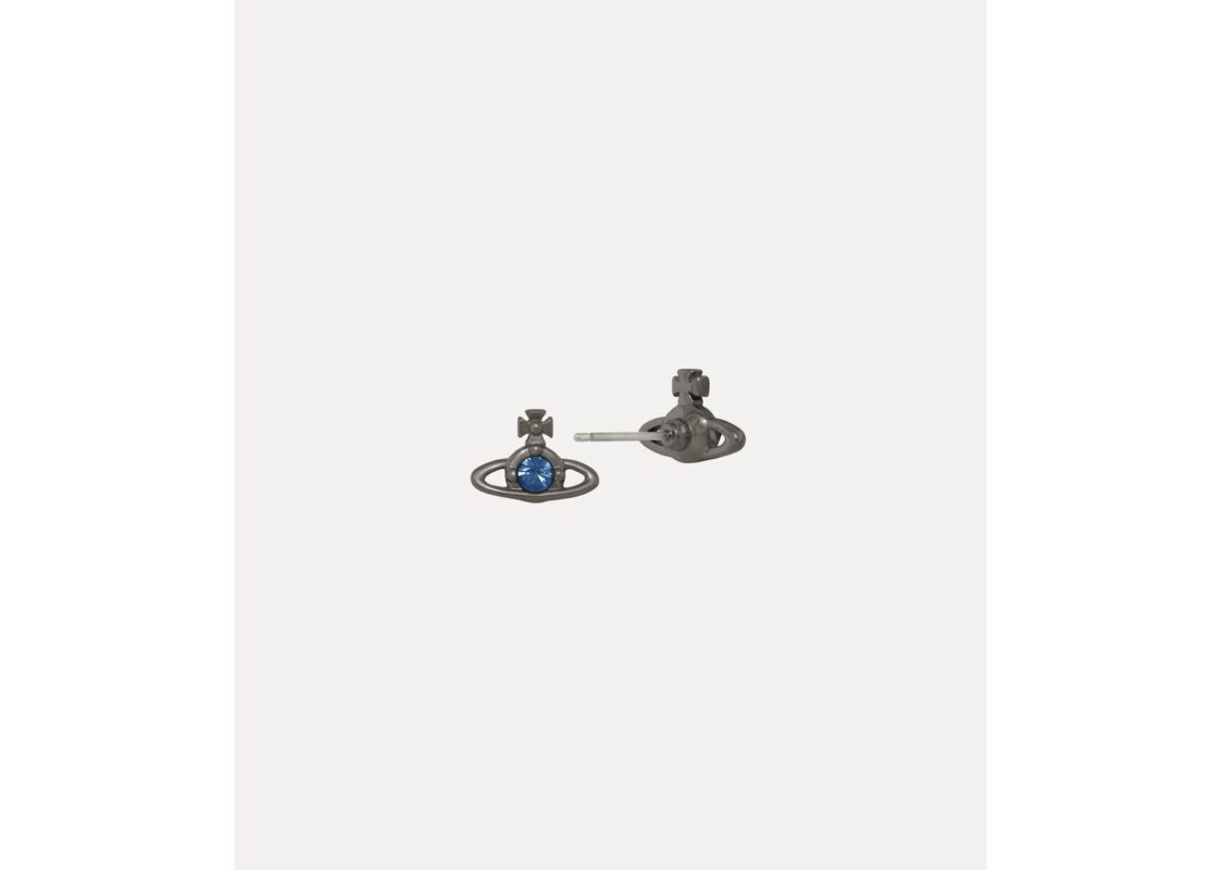 Vivienne Westwood Nano Solitaire Earrings Ruthenium Denim Blue Crystal 2