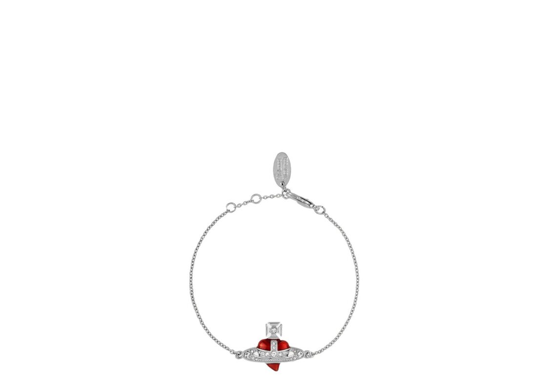 Vivienne Westwood New Diamante Heart Bracelet Platinum Crystal Indian Pink Enamel