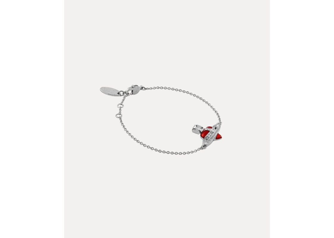 Vivienne Westwood New Diamante Heart Bracelet Platinum Crystal Indian Pink Enamel 2