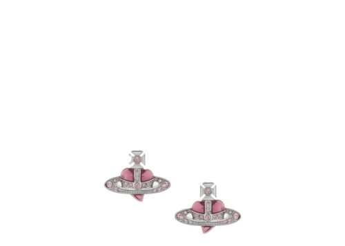Vivienne Westwood New Diamante Heart Earrings Platinum Vintage Rose Crystal - PLATINUM/VINTAGE ROSE Crystal/LIGHT ROSE Enamel - 1