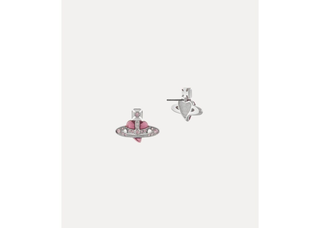 Vivienne Westwood New Diamante Heart Earrings Platinum Vintage Rose Crystal 2