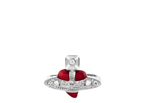 Vivienne Westwood New Diamante Heart Ring Platinum Crystal Indian Pink Enamel - PLATINUM / CRYSTAL Crystal / INDIAN PINK Enamel - 1