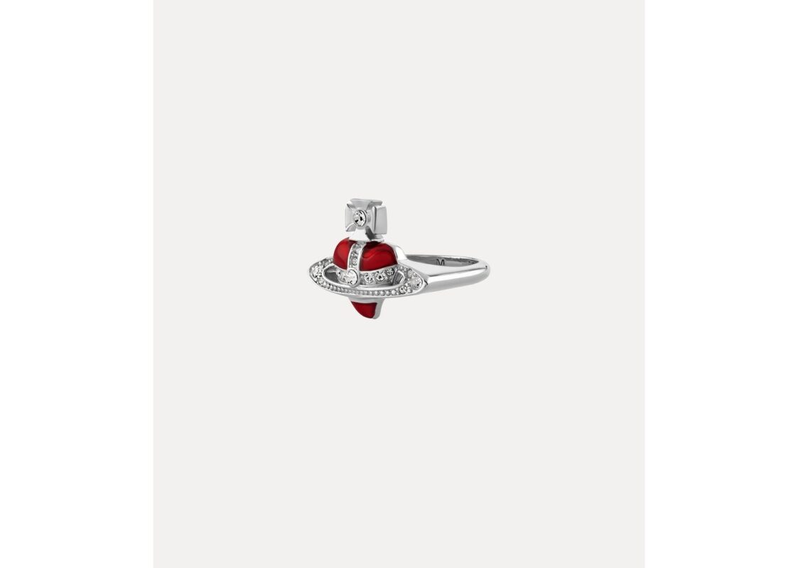 Vivienne Westwood New Diamante Heart Ring Platinum Crystal Indian Pink Enamel 2