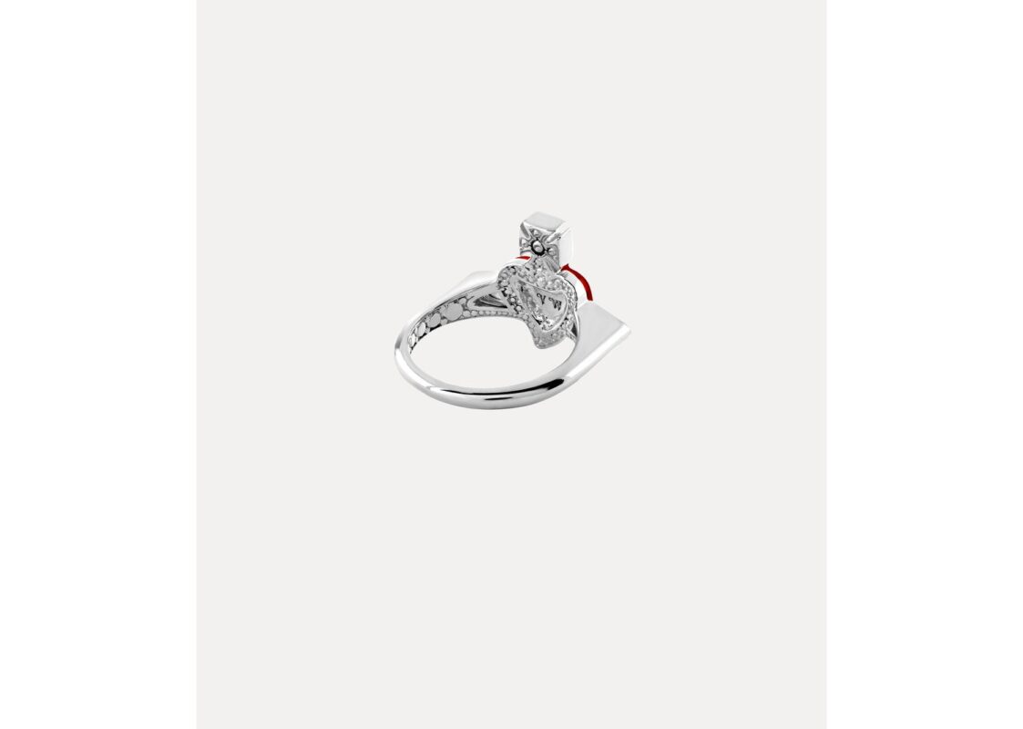 Vivienne Westwood New Diamante Heart Ring Platinum Crystal Indian Pink Enamel 3
