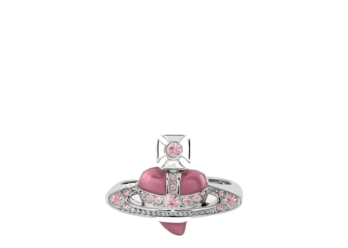 Vivienne Westwood New Diamante Heart Ring Platinum Vintage Rose