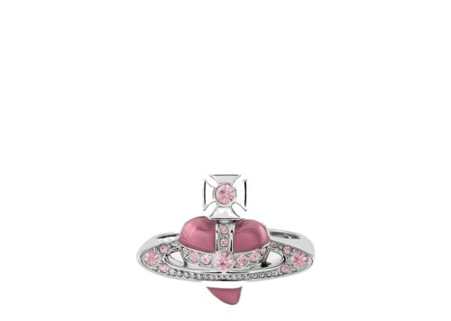 Vivienne Westwood New Diamante Heart Ring Platinum Vintage Rose - PLATINUM/VINTAGE ROSE Crystal/LIGHT ROSE Enamel - 1