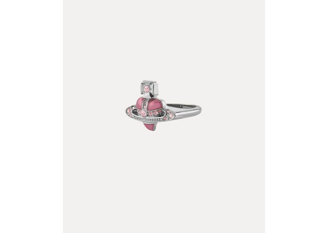 Vivienne Westwood New Diamante Heart Ring Platinum Vintage Rose 2