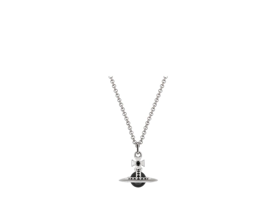 Vivienne Westwood New Tiny Orb Pendant Necklace Platinum Black CZ Jet Crystal