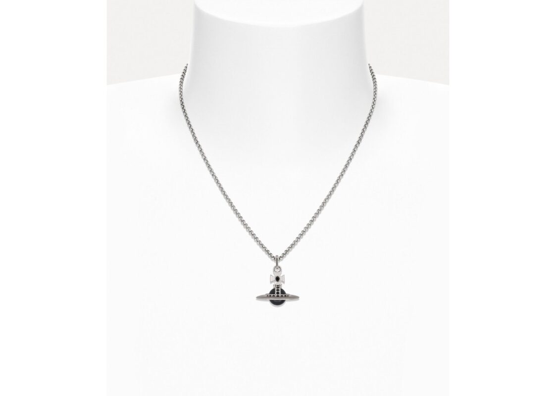 Vivienne Westwood New Tiny Orb Pendant Necklace Platinum Black CZ Jet Crystal 2