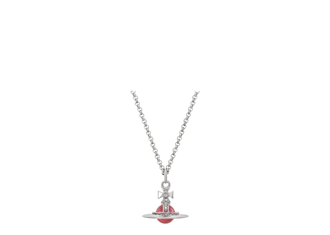 Vivienne Westwood New Tiny Orb Pendant Necklace Platinum Indian Pink CZ