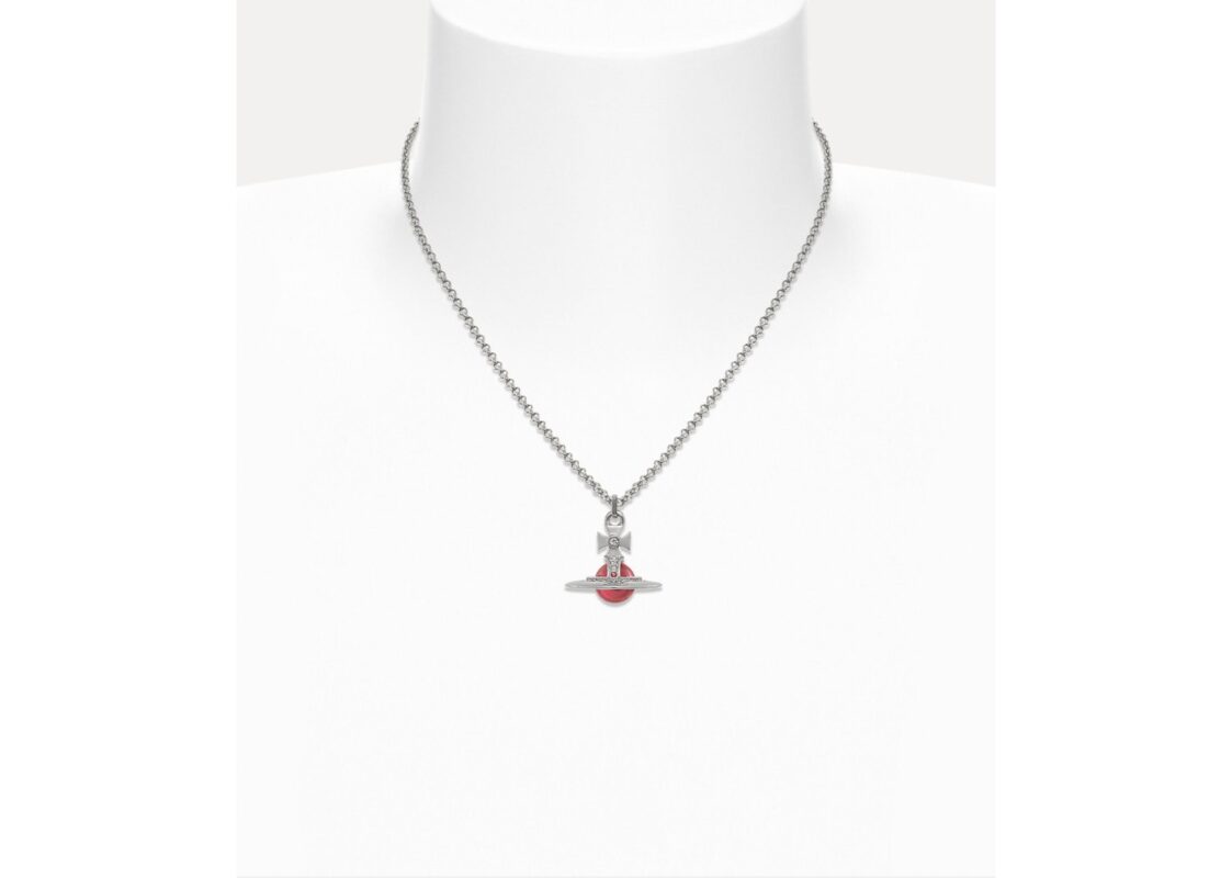 Vivienne Westwood New Tiny Orb Pendant Necklace Platinum Indian Pink CZ 2