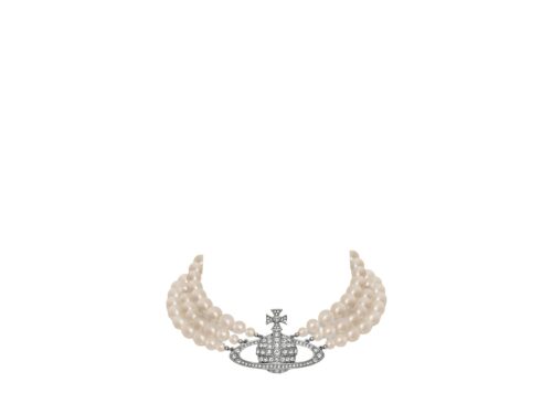 Vivienne Westwood Three Row Pearl Bas Relief Choker Platinum Pearl Crystal - PLATINUM/PEARL/CRYSTAL - 1