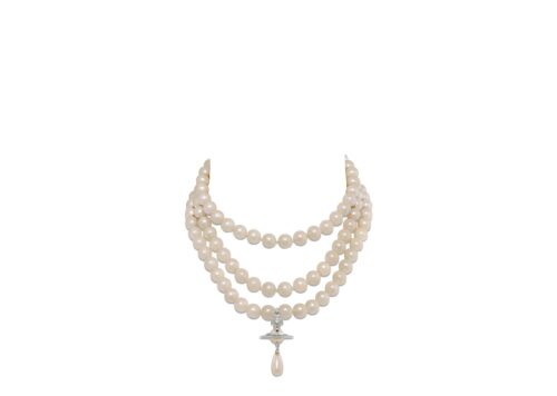 Vivienne Westwood Three Row Pearl Drop Choker Platinum/Pearl/Multi - PLATINUM/PEARL/MULTI - 1