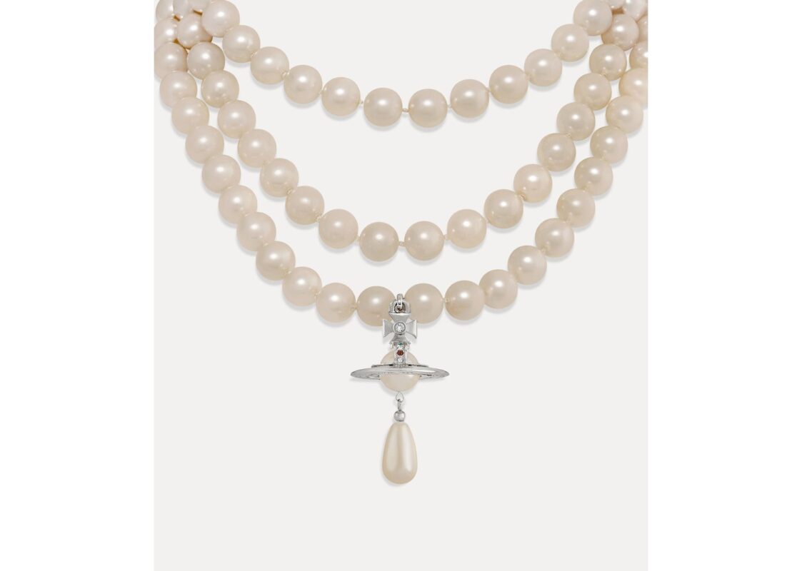 Vivienne Westwood Three Row Pearl Drop Choker Platinum/Pearl/Multi 2