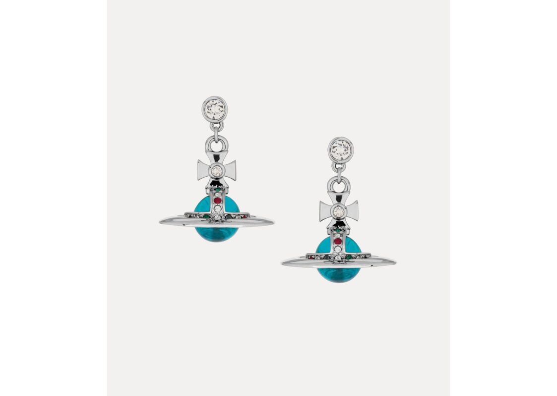 Vivienne Westwood Tiny Orb Earrings Platinum Blue Zircon 2