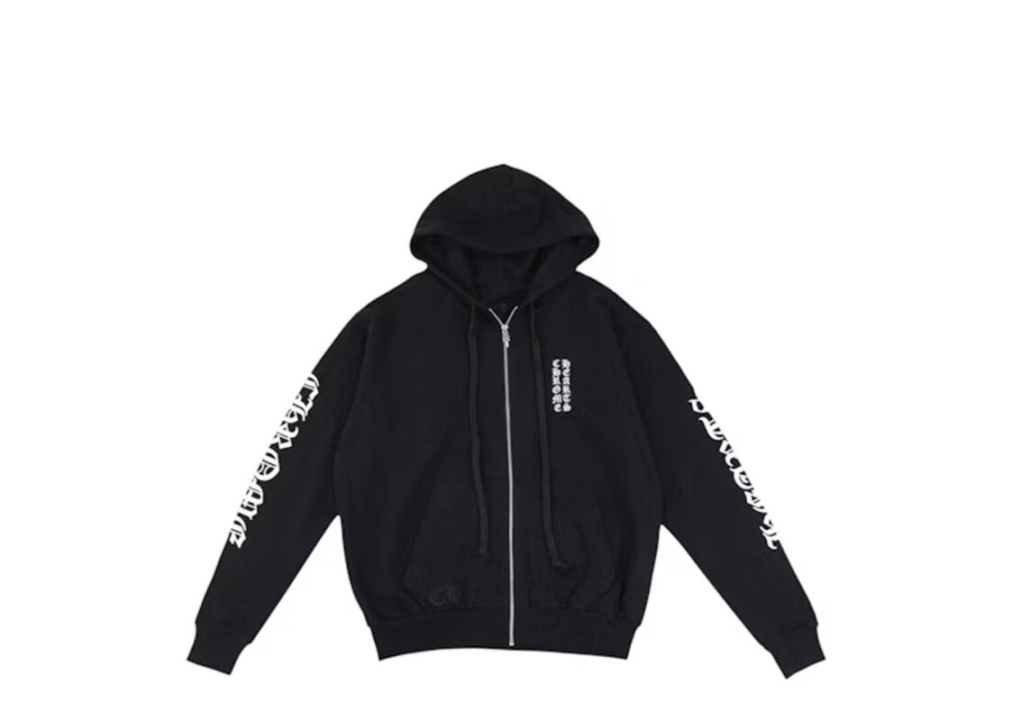 Chrome Hearts Vertical Logo Zip Up Hoodie Black/White