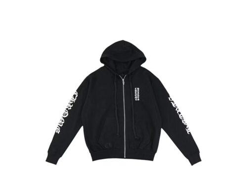 Chrome Hearts Vertical Logo Zip Up Hoodie Black/White - Black/White - 1