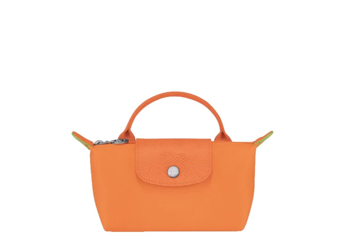 Longchamp Le Pliage Green Canvas Pouch Orange