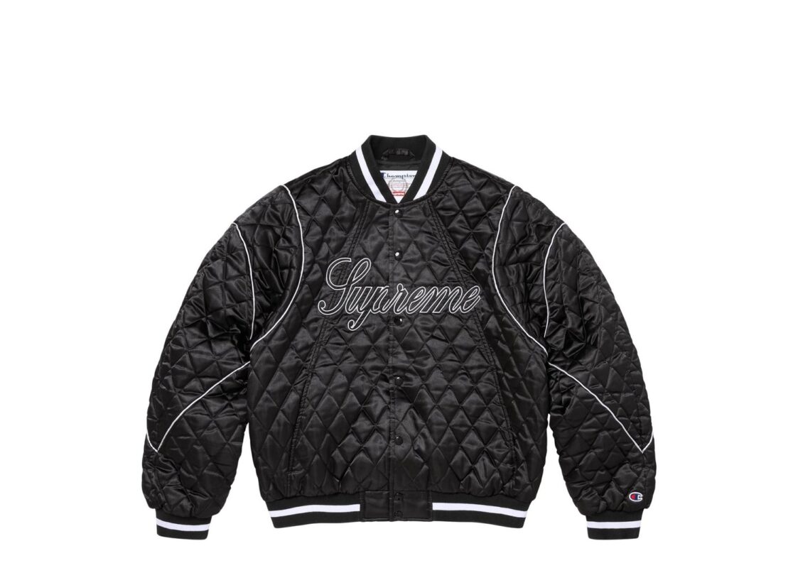 Supreme Champion Quilted Satin Varsity Jacket Black