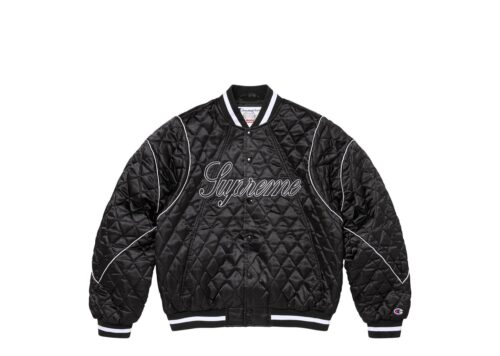 Supreme Champion Quilted Satin Varsity Jacket Black - Black - 1