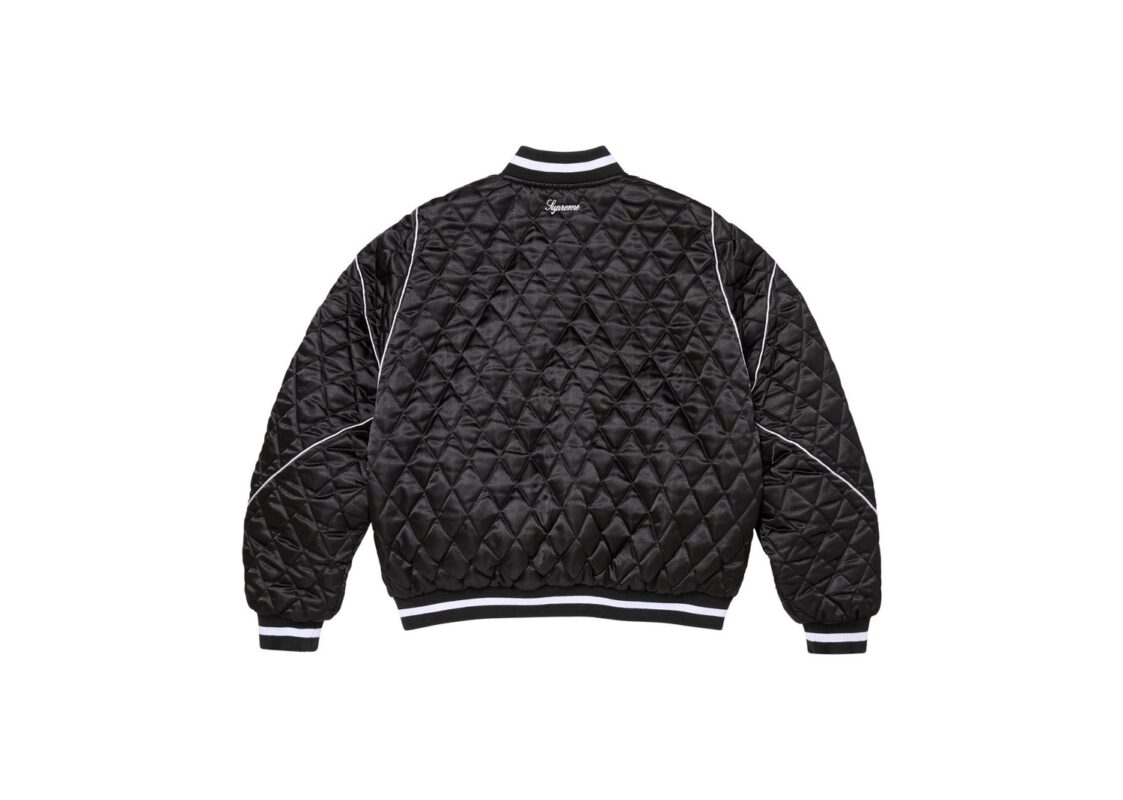 Supreme Champion Quilted Satin Varsity Jacket Black 2