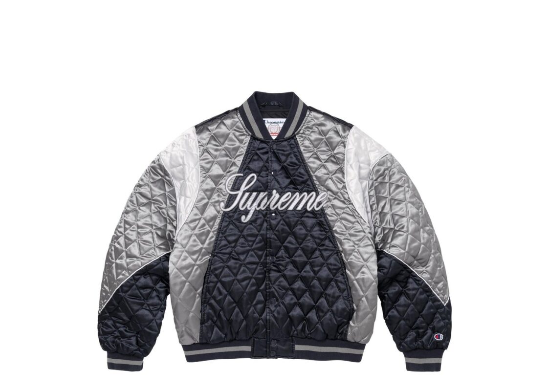 Supreme Champion Quilted Satin Varsity Jacket Navy
